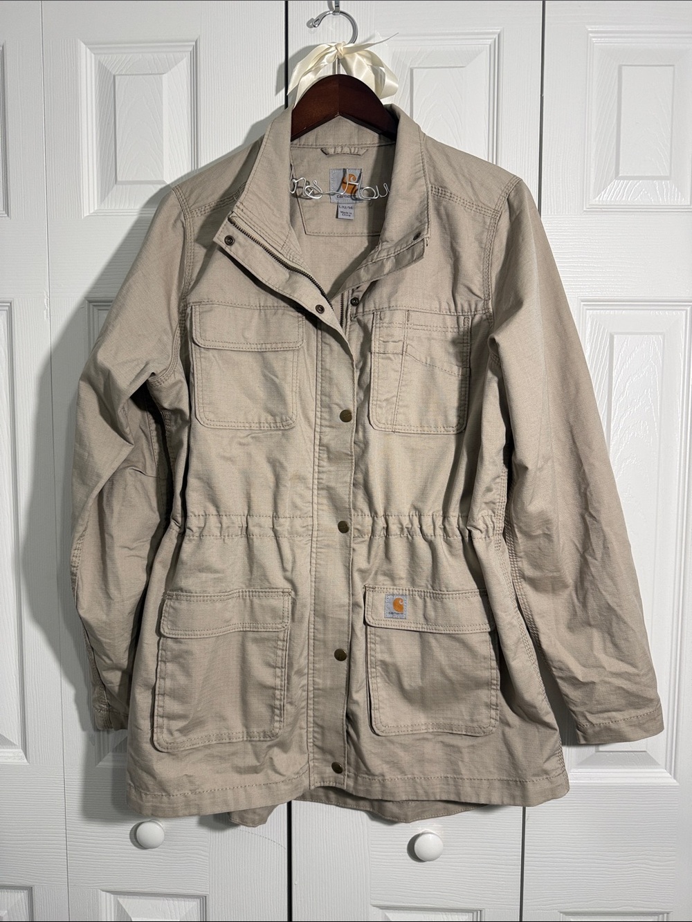 Carhartt Utility Field Jacket Women's Sz L Drawstring Waist Military Gorpcore